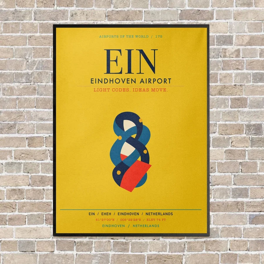 Eindhoven Airport EIN vertical canvas print - framed - yellow background