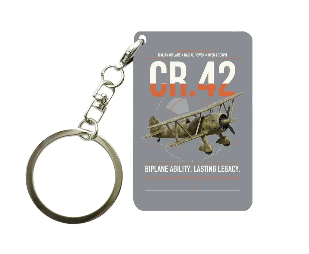 Fiat CR.42 Falco design on gray designed key chain, double-side print