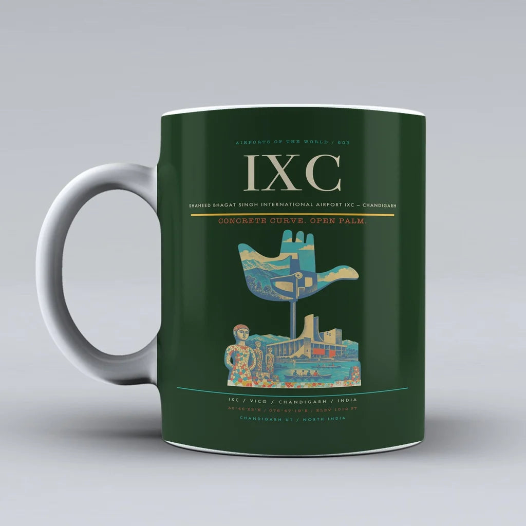 Bhagat Singh International Airport IXC — Chandigarh Mug design on dark green shaheed