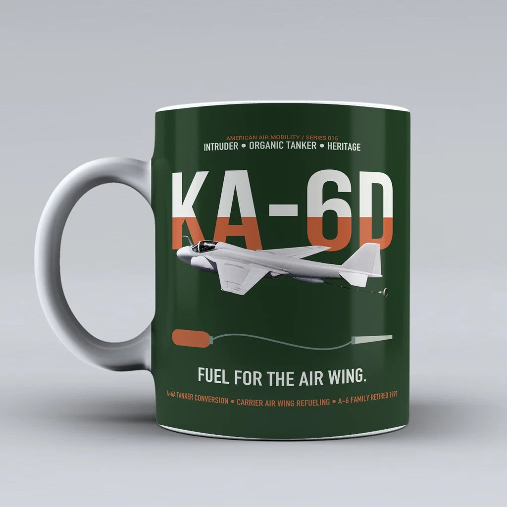KA-6D Intruder design on dark green ceramic mug, double-side print
