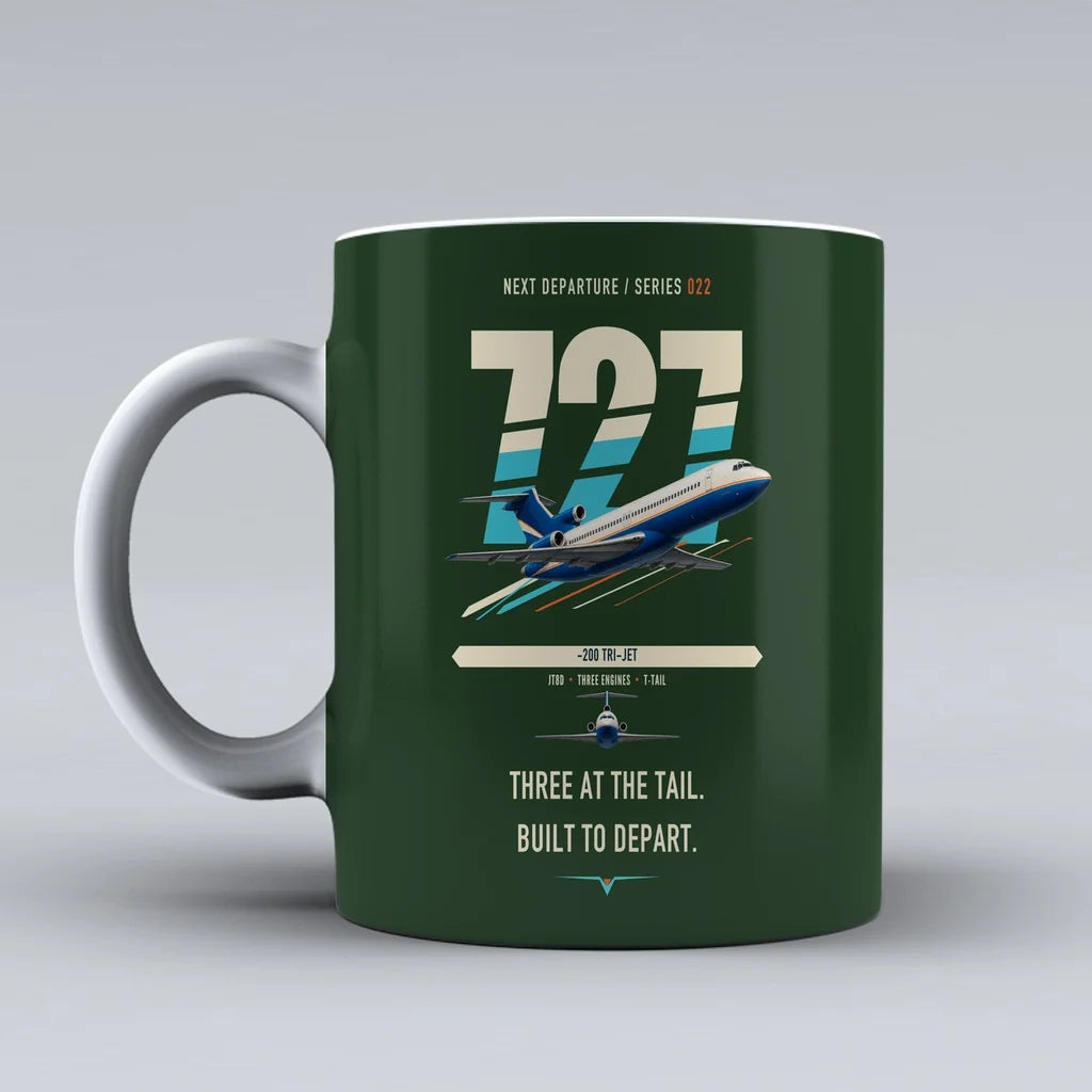 Boeing 727-200 double-side print on dark green ceramic mug