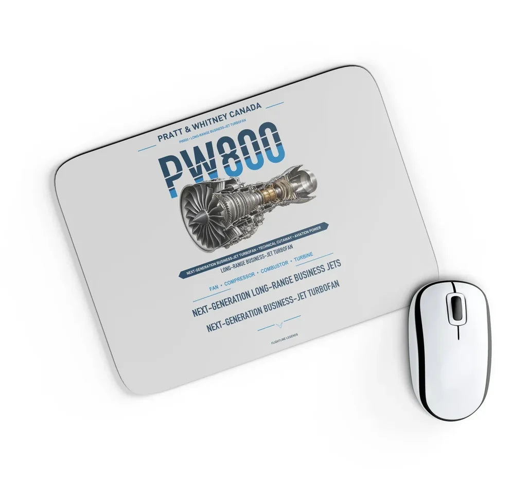 PW800 design on light gray rectangle mouse pad