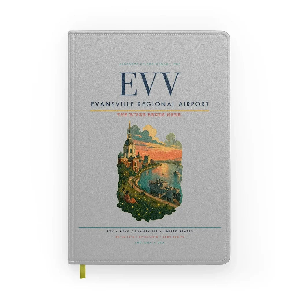 Evansville Regional Airport (EVV) design on light gray notebook