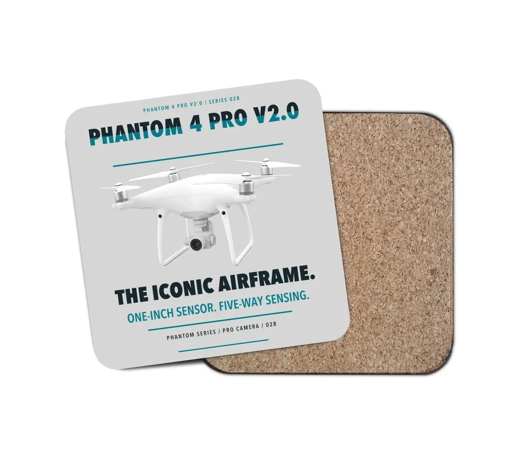 DJI Phantom 4 Pro V2.0 design on light gray 1 piece coaster