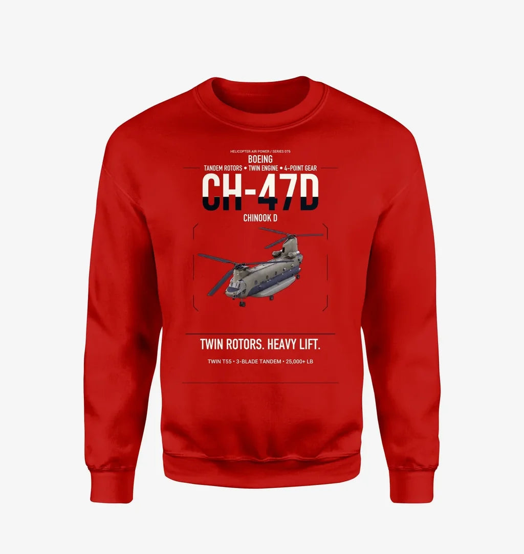 Boeing CH-47D design on red sweatshirt
