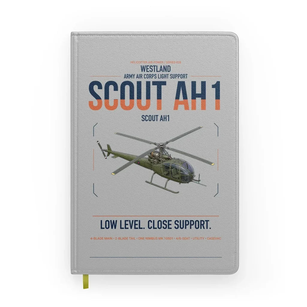 Westland Scout AH1 design on light gray notebook