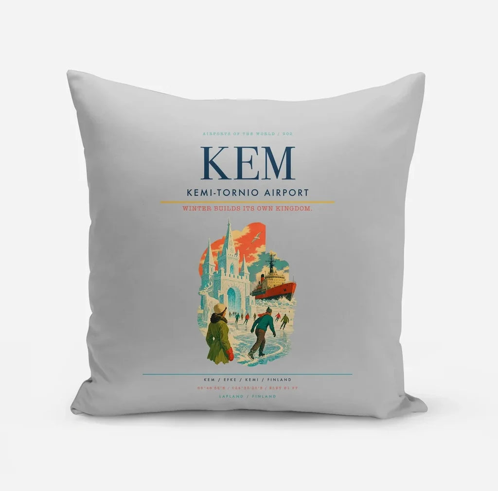 Kemi-Tornio Airport (KEM) design on light gray pillow