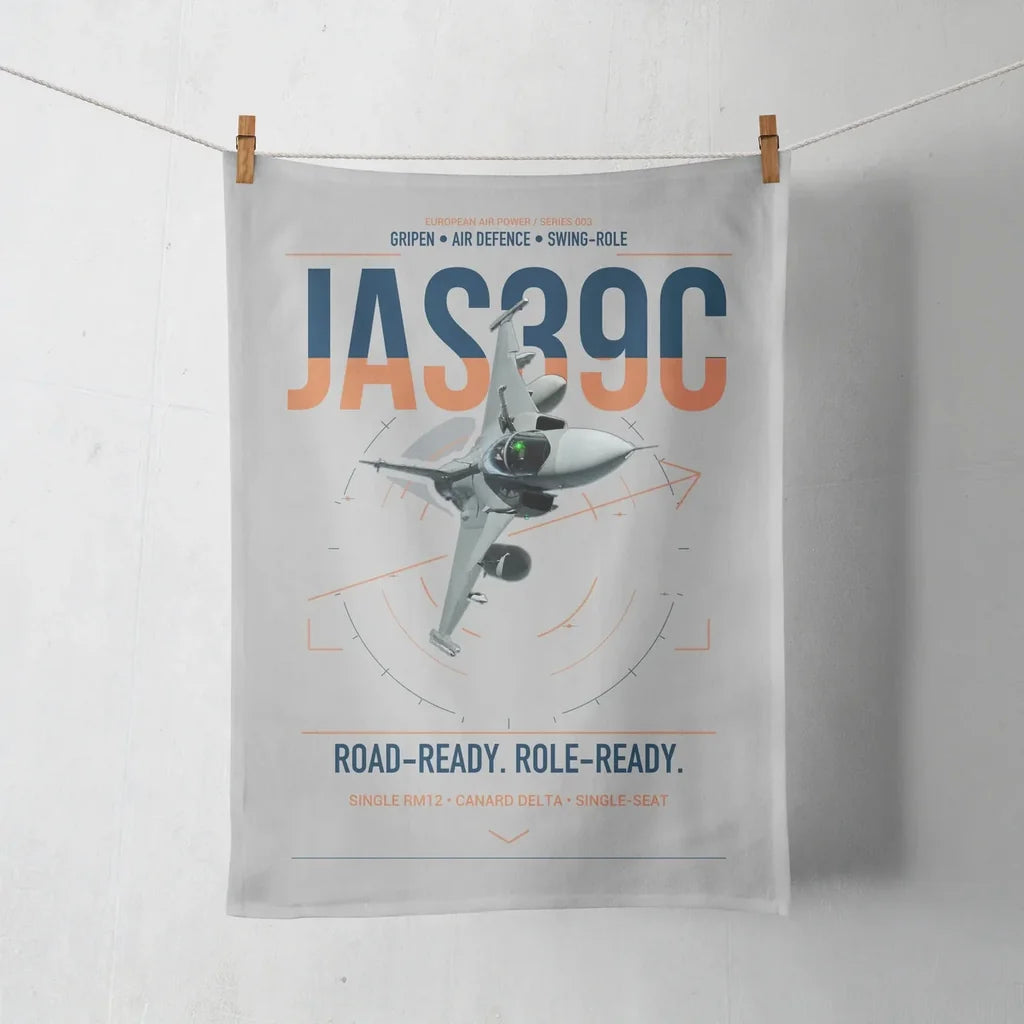 Saab JAS 39C Gripen design on light gray towel