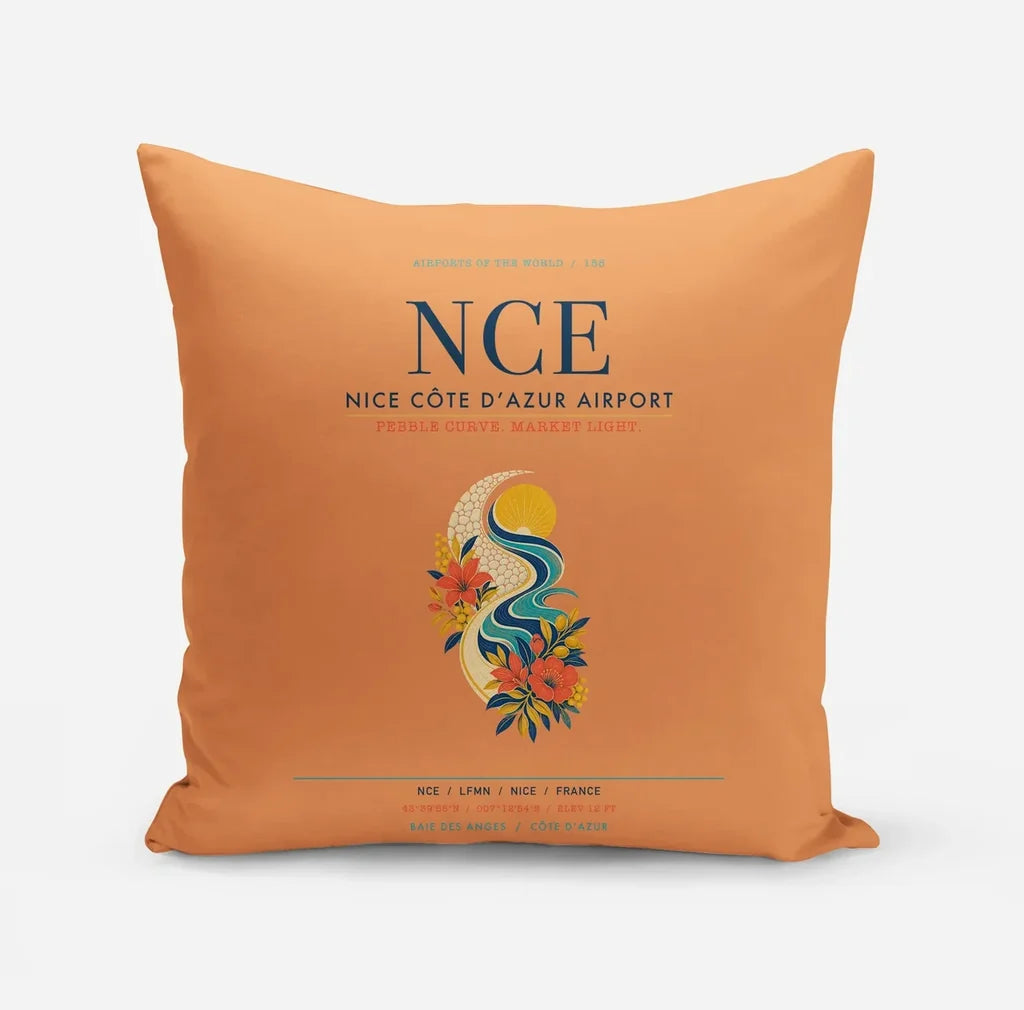 Nice Côte d’Azur Airport (NCE) design on orange pillow