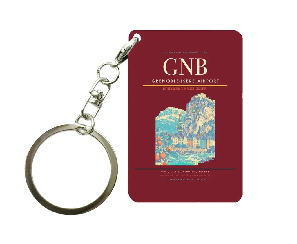 Grenoble-Isère Airport (GNB) design on dark red key chain