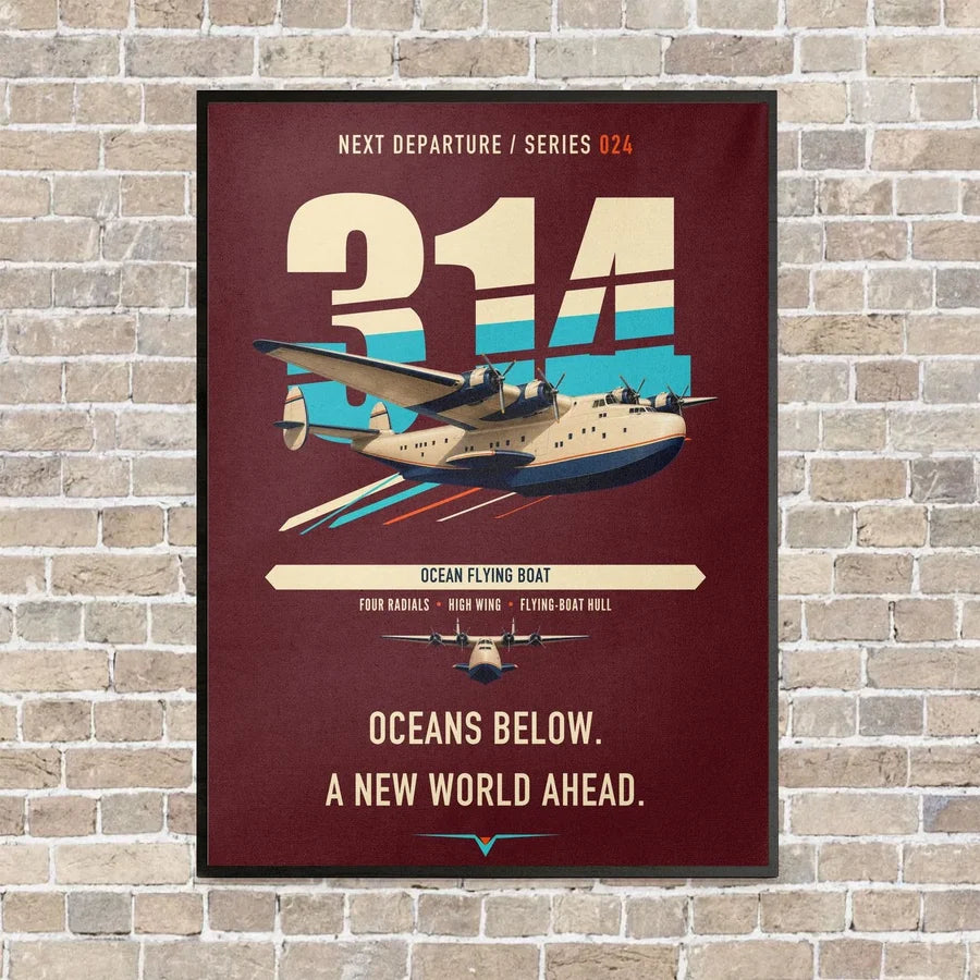 Boeing 314 Clipper vertical canvas print - framed - dark red background