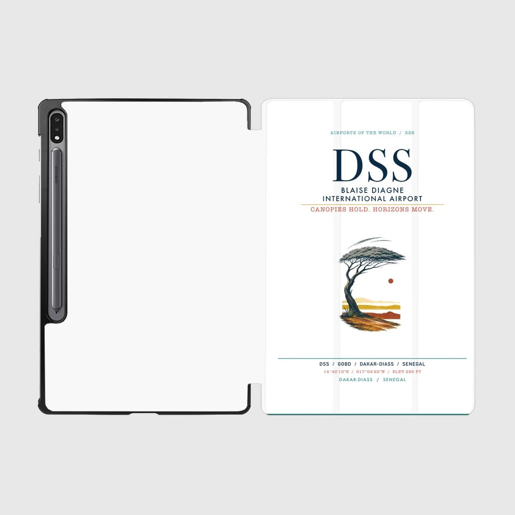 Blaise Diagne International Airport (DSS) design on white samsung tablet tablet case