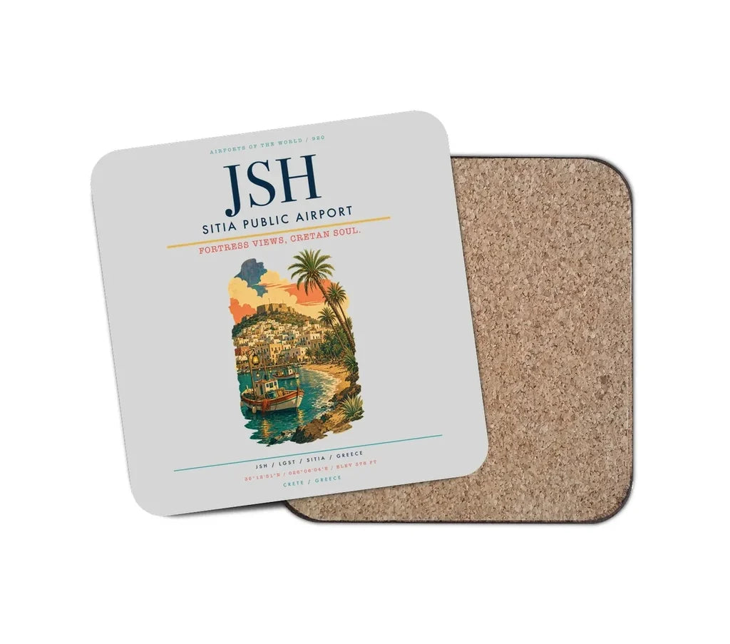 Sitia Public Airport (JSH) design on light gray 1 piece coaster