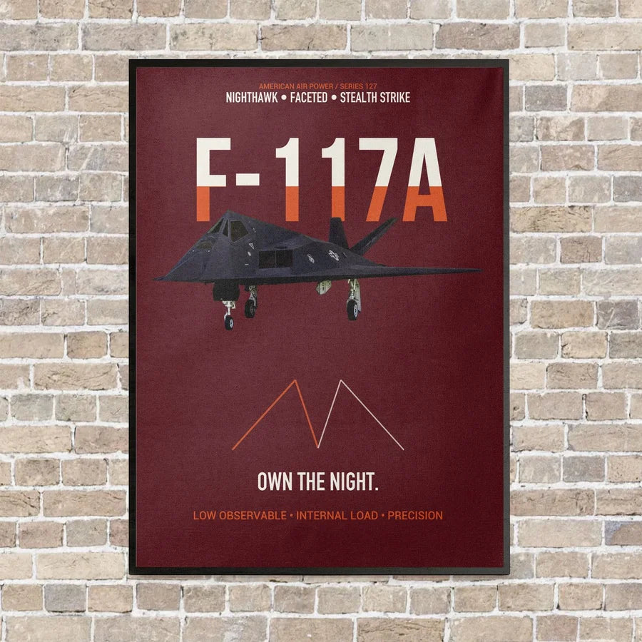 F-117A Nighthawk Own The Night vertical canvas print - framed - dark red background