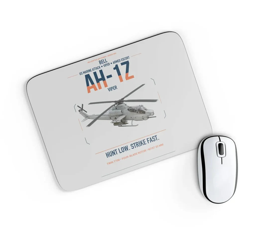 Bell AH-1Z Viper design on light gray rectangle mouse pad