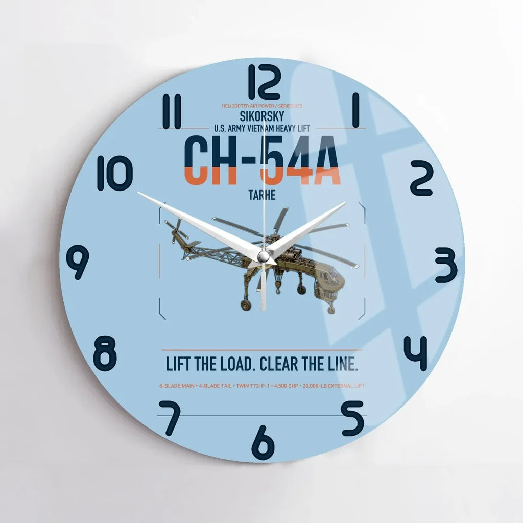 Sikorsky CH-54A Tarhe design on light blue no frame wall clock