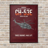 Thumbnail for Sikorsky CH-53E Super Stallion vertical canvas print - framed - dark red background