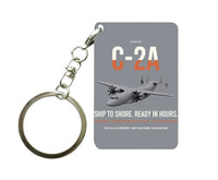 Thumbnail for C-2A Greyhound design on gray designed key chain, double-side print