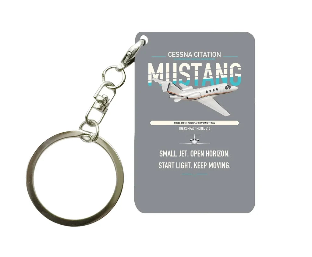 Cessna Citation Mustang design on gray designed key chain, double-side print