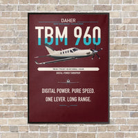 Thumbnail for Daher TBM 960 vertical canvas print - framed - dark red background