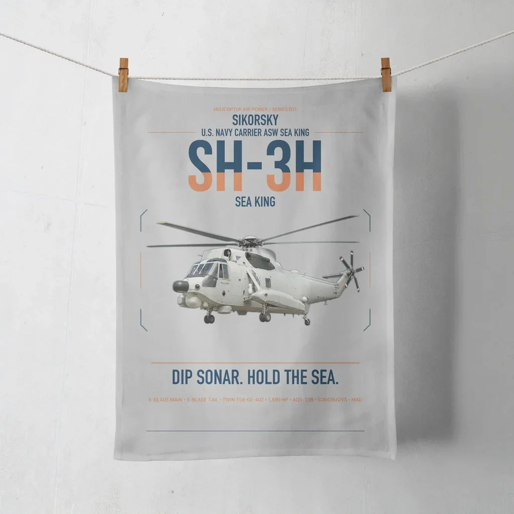 Sikorsky SH-3H Sea King design on light gray towel