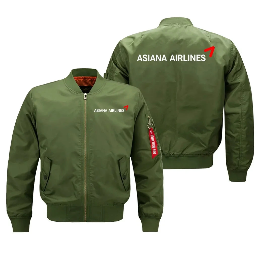 Asiana Airlines aviation design embroidered on green bomber jacket