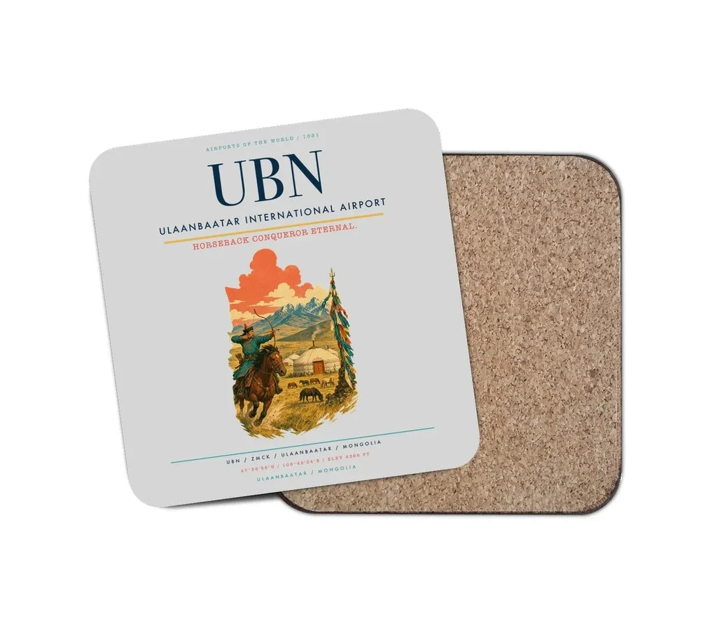 Ulaanbaatar International Airport (UBN) design on light gray 1 piece coaster