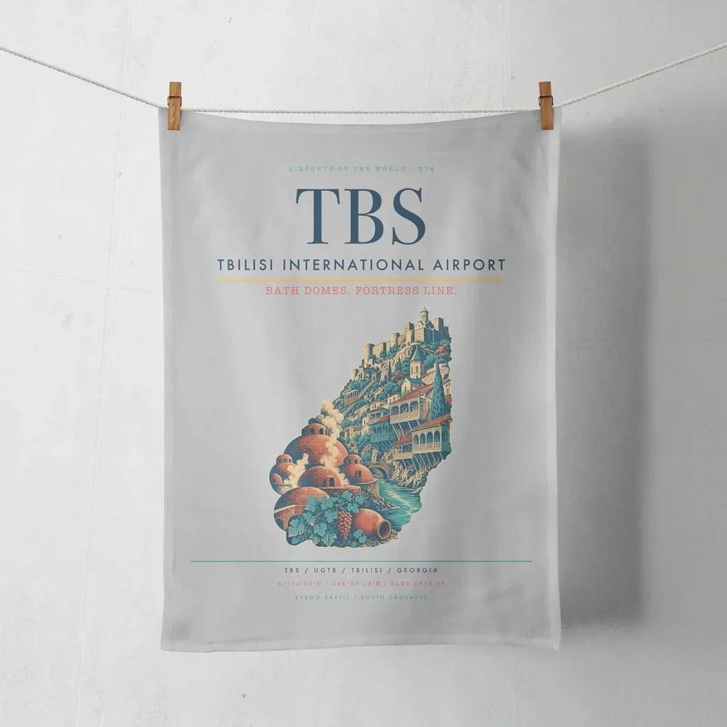 Tbilisi International Airport (TBS) design on light gray towel