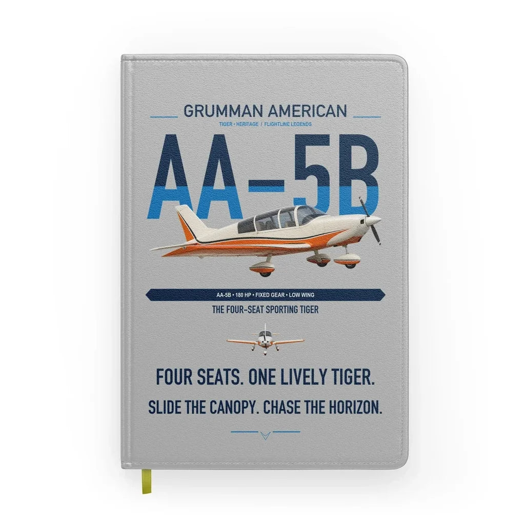 Grumman American AA-5B Tiger design on light gray notebook