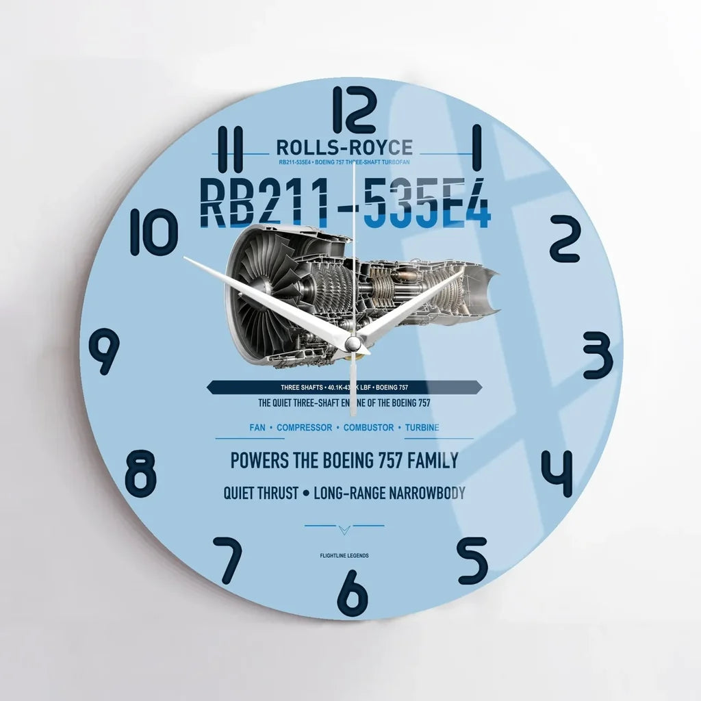 RB211-535E4 design on light blue no frame wall clock