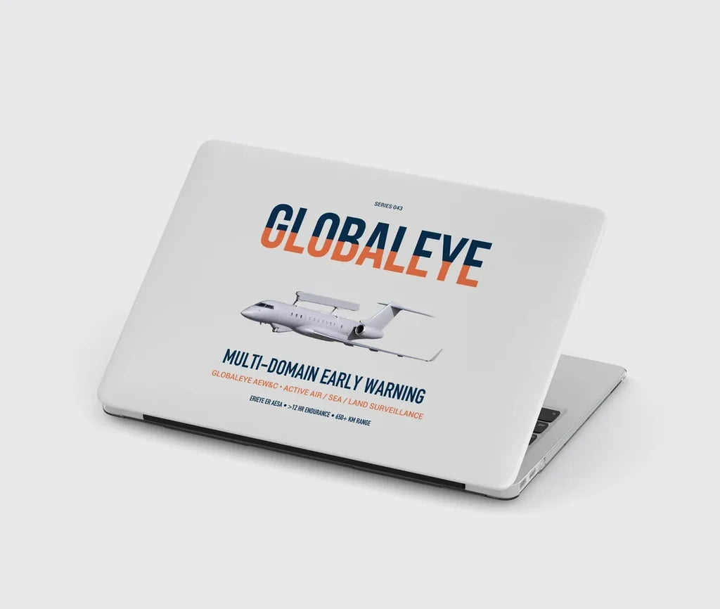 Saab GlobalEye design on light gray MacBook case