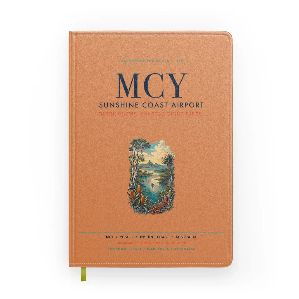 Sunshine Coast Airport (MCY) design on orange notebook