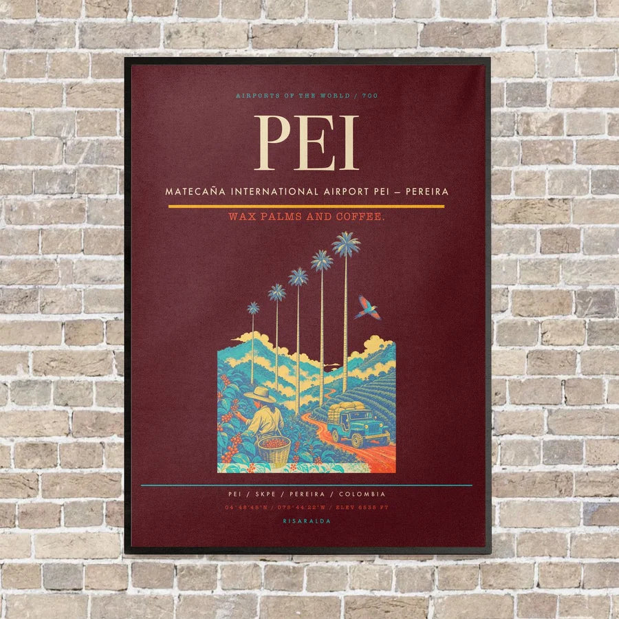 Matecaña International Airport PEI — Pereira vertical canvas print - framed - dark red background