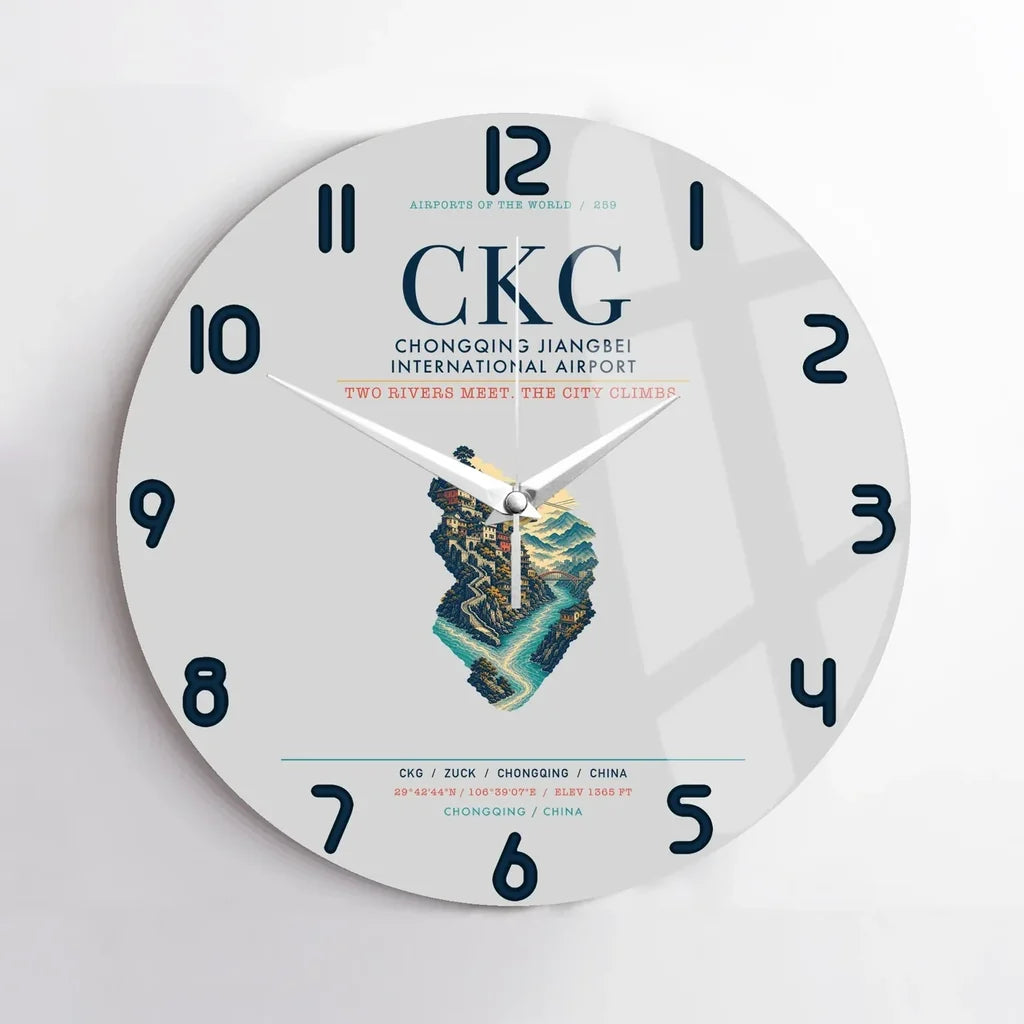 Chongqing Jiangbei International Airport (CKG) design on light gray no frame wall clock