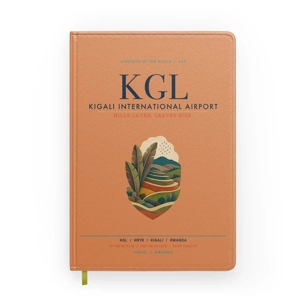 Kigali International Airport (KGL) design on orange notebook