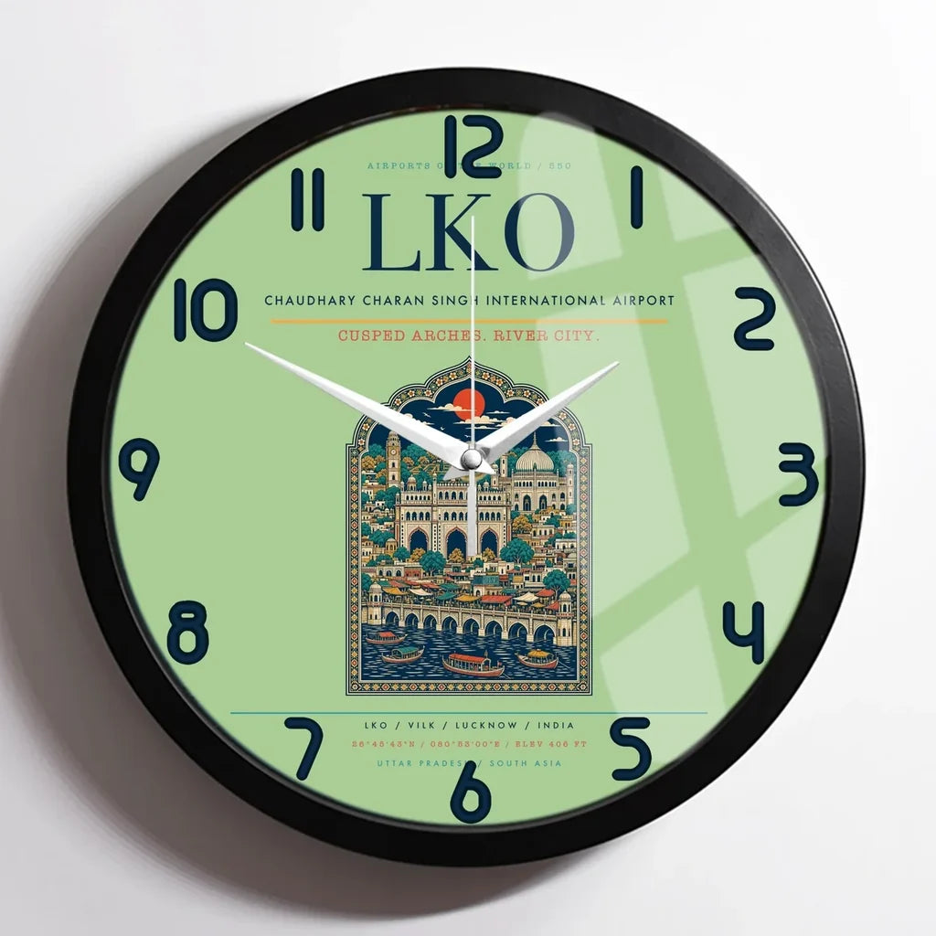 Chaudhary Charan Singh International Airport LKO Wall-Clock Framed - Light Green