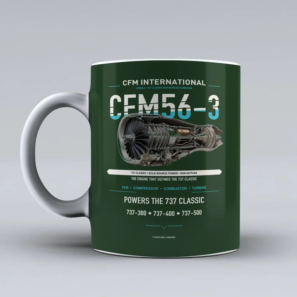 Mug design on dark green cfm56 3