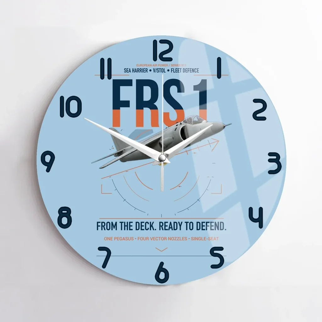 British Aerospace Sea Harrier FRS.1 design on light blue no frame wall clock