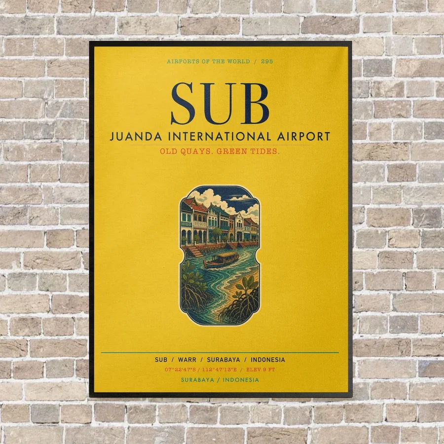 Juanda International Airport Surabaya SUB vertical canvas print - framed - yellow background