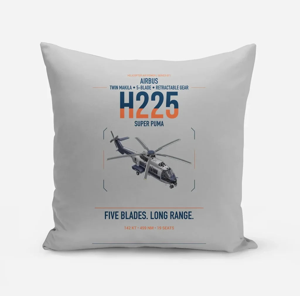 Airbus H225 design on light gray pillow