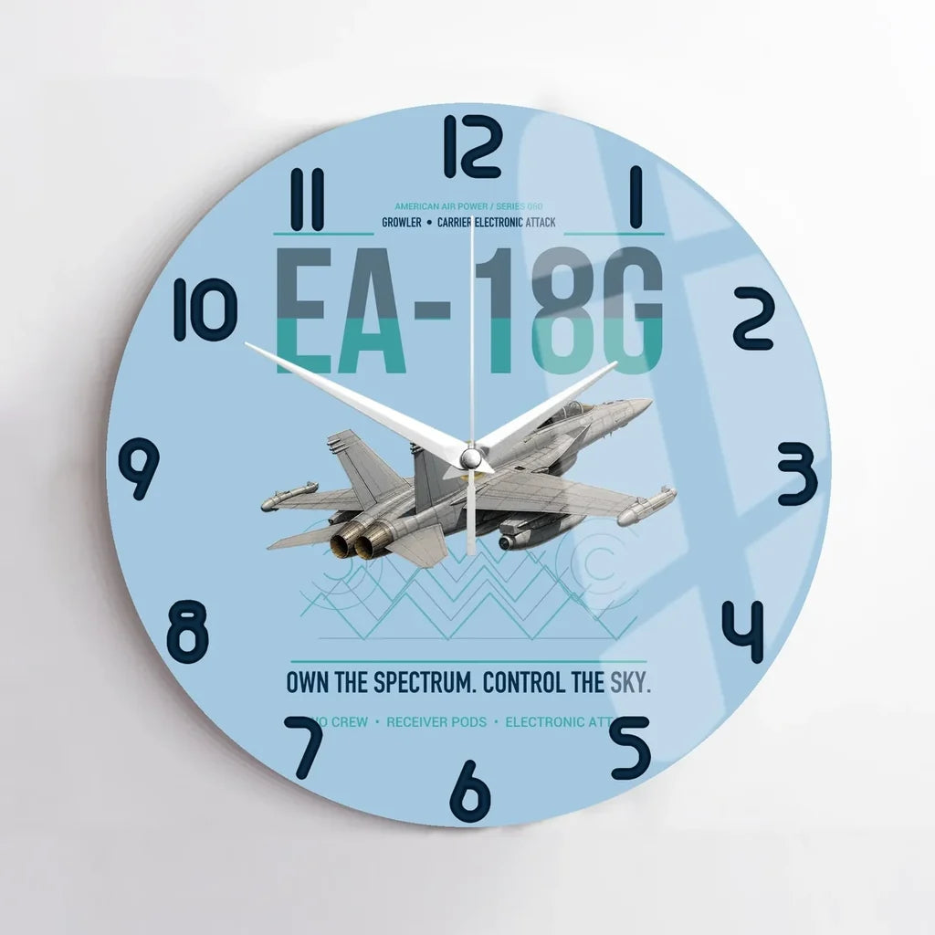 EA-18G Growler design on light blue no frame wall clock