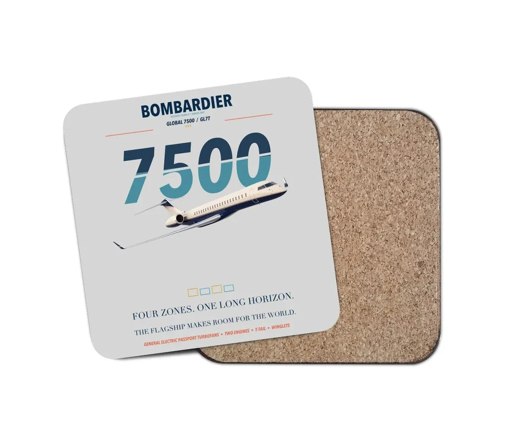 Bombardier Global 7500 design on light gray 1 piece coaster