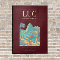 Thumbnail for Lugano Airport LUG vertical canvas print - framed - dark red background