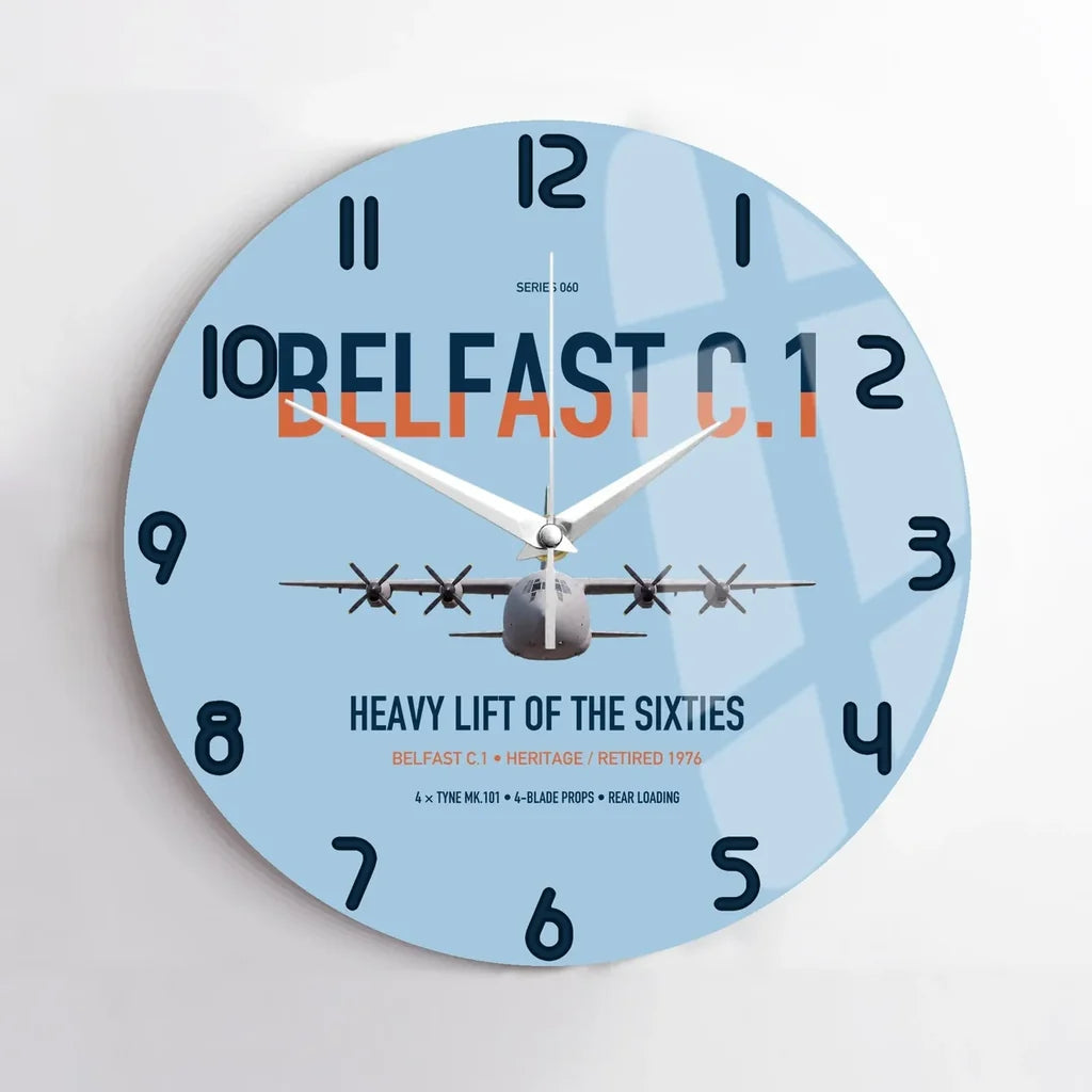 Short Belfast C.1 design on light blue no frame wall clock