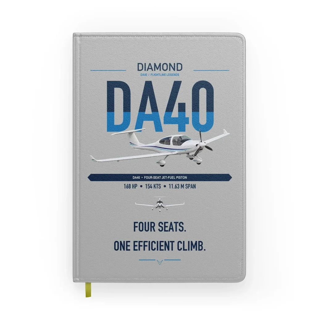 Diamond DA40 design on light gray notebook