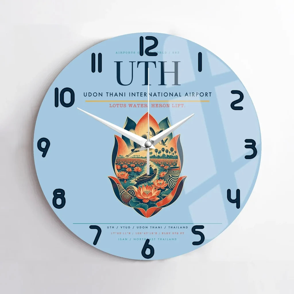 Udon Thani International Airport (UTH) design on light blue no frame wall clock