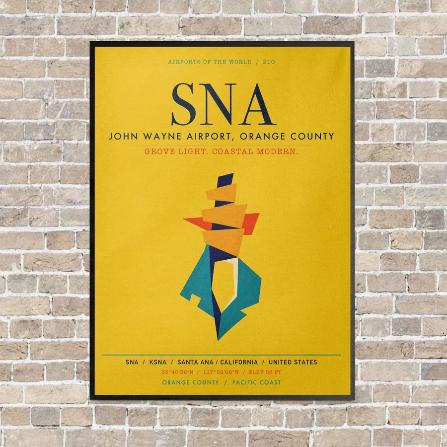 John Wayne Airport, Orange County SNA vertical canvas print - framed - yellow background