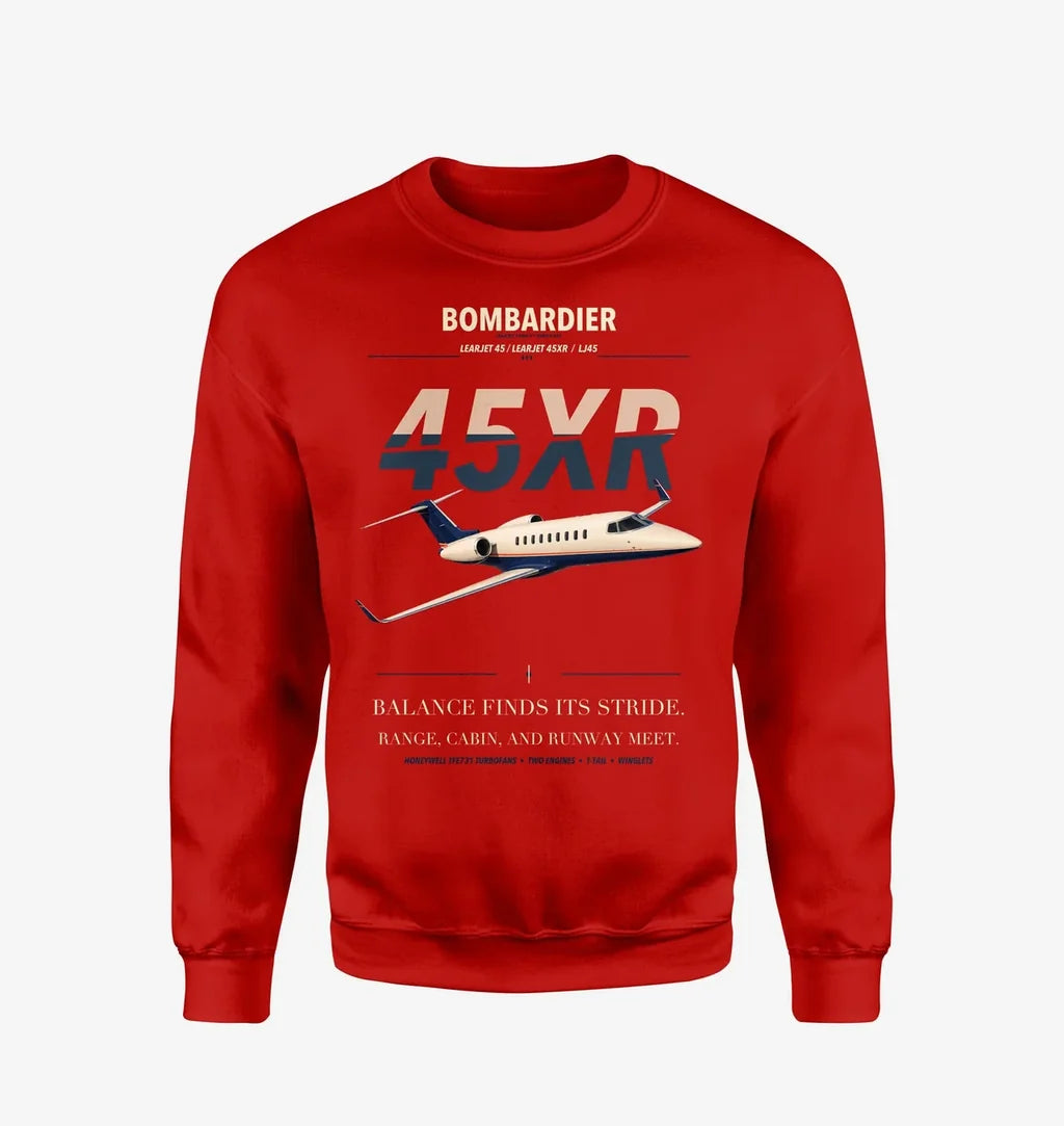 Bombardier Learjet 45XR design on red sweatshirt