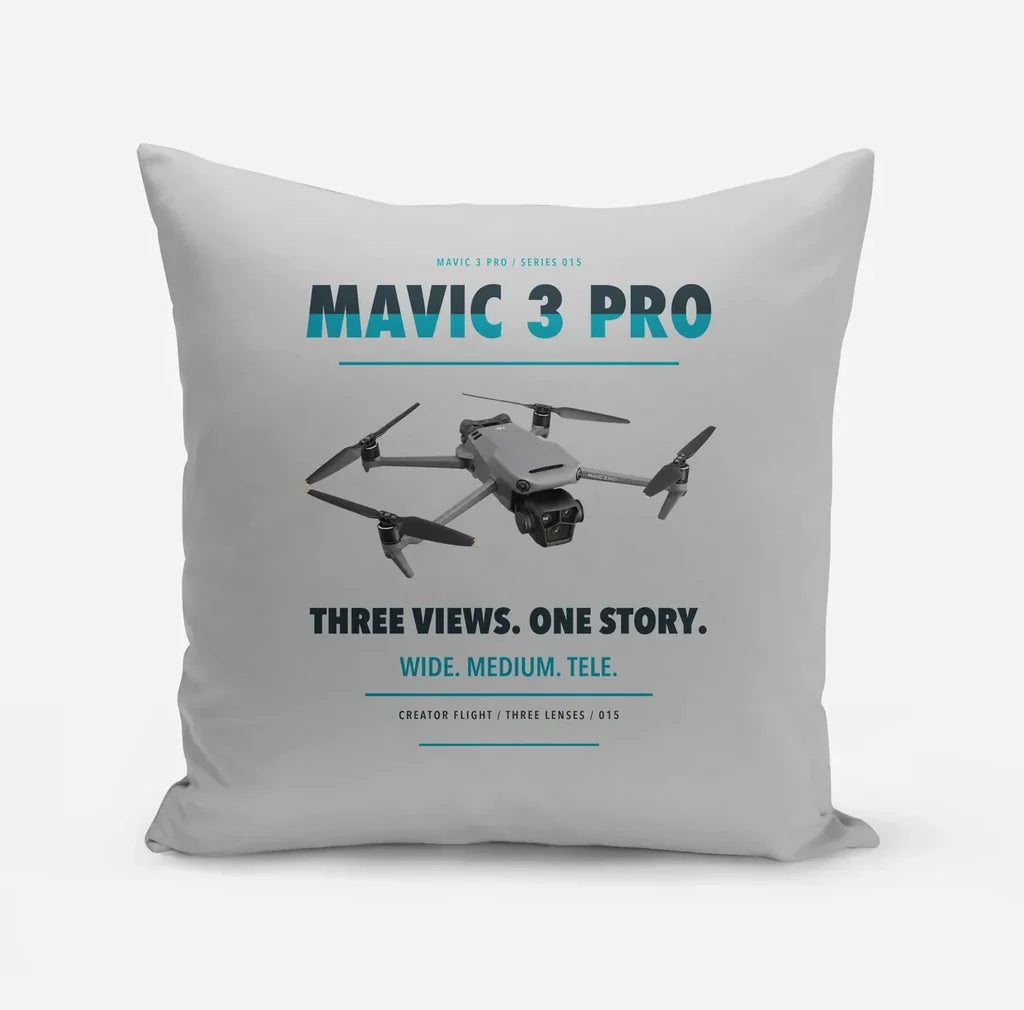 DJI Mavic 3 Pro design on light gray pillow