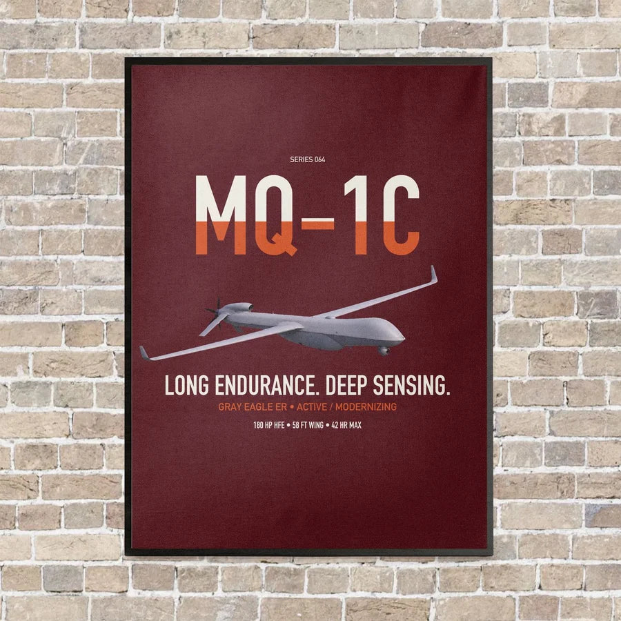 MQ-1C Gray Eagle ER vertical canvas print - framed - dark red background